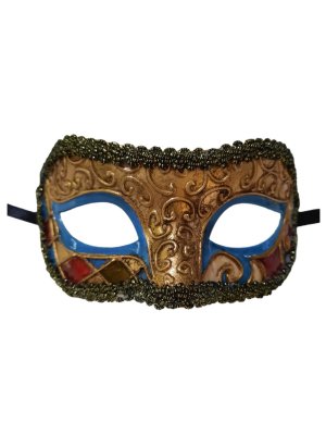 Venetian Gold Harlequin Mask with Green Detail
