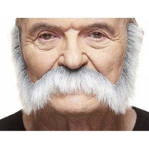 Moustache with attached Sideburns | White and Grey