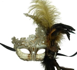 Silver Antique Mask with Feathers