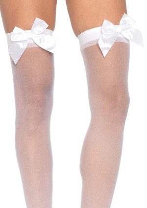 Sheer White Thigh Highs with Bow