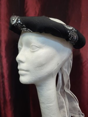 Black Mediaeval Headpiece with White Veil