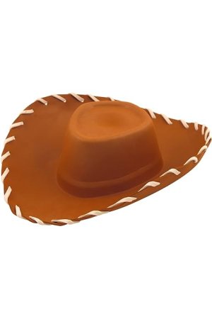 Brown Cowboy Hat with Attached Hair | Child