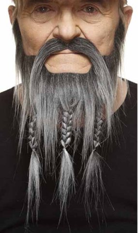 Short Beard with Braids and Moustache | Black and Grey