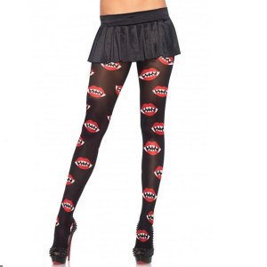Opaque Black Pantyhose With Vampire Bite One Size
