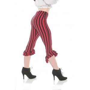 Black and Red Ruffle Striped Leggings | Large