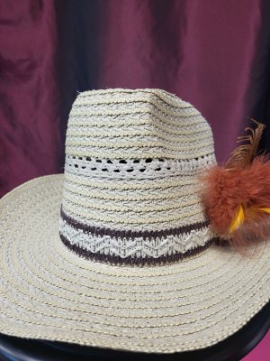 Straw Cowboy Hat with Feathers