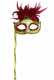 Red and Gold Feather Venetian Mask with Stick