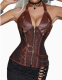 Brown Paisley and Faux Leather Strap and Zipper Corset | 1X